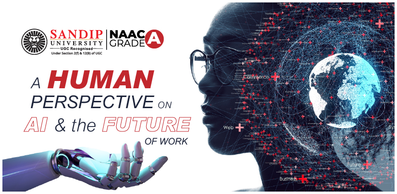 AI and the future of work showing human and artificial intelligence collaboration in modern workplace