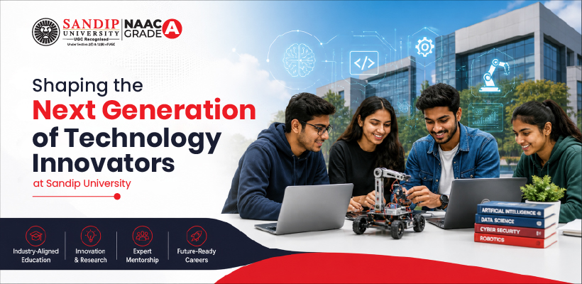 Students developing technology prototypes at Sandip University