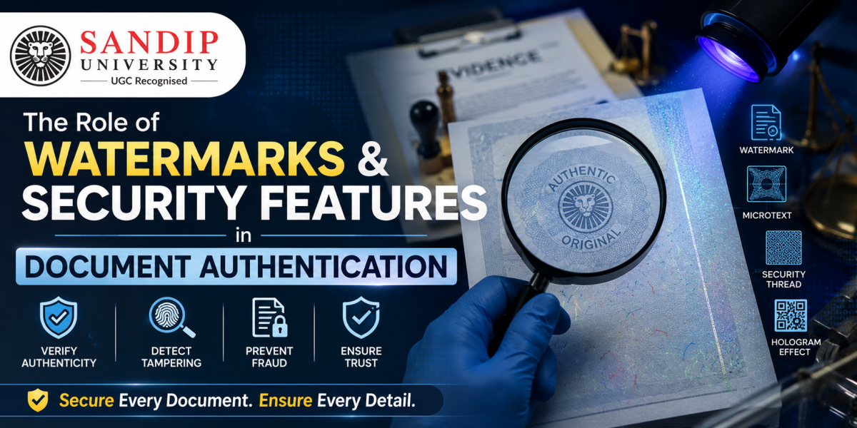 Watermarks and security features used for document authentication in forensic science